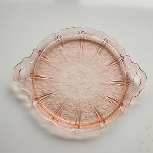 VTG. Depression Glass, Jeannette Cherry Blossom Platter With Handle.